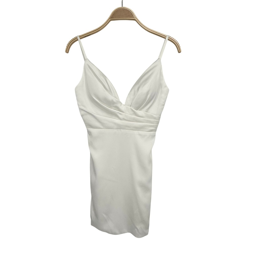 IEENA for Mac Duggal Cocktail Dress Womens Size 2 White Excellent Satin Mini